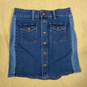 Madewell Two Tine Panel Denim Button Up Mini Skirt SIZE: 27